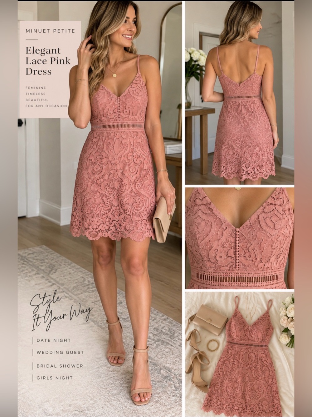 Elegant Lace light Pink Dress